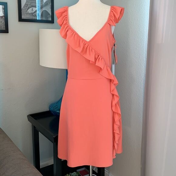 1. State ruffle trim coral colored sleeveless dress sz 4 small - Picture 1 of 12